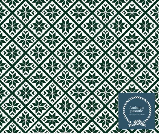 Latvju raksti. Auseklis. Tumši zaļš uz balta. Cilpiņtrikotāža. Priekšpasūtījums. 1_4